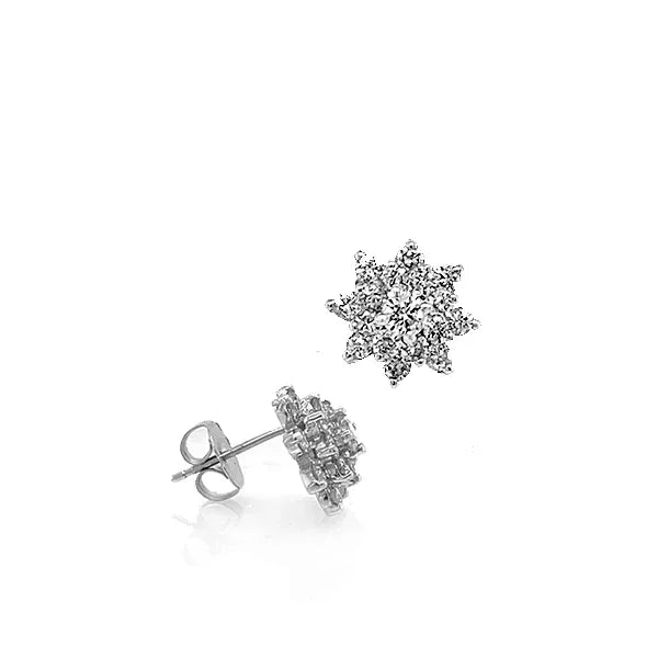 Estate 14K White Gold Diamond Flower Cluster Stud Earrings