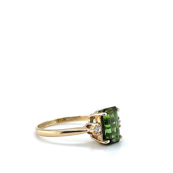 Estate 14K Yellow Gold Green Tourmaline and Diamond Ring