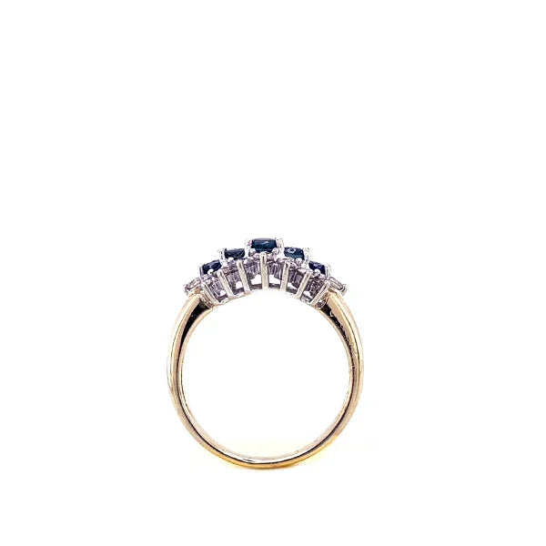 Estate 14K White and Yellow Gold Natural Sapphire and Diamond Cluster Ring