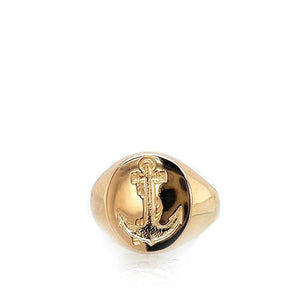Estate 18K Yellow Gold Engraved Anchor Signet Ring
