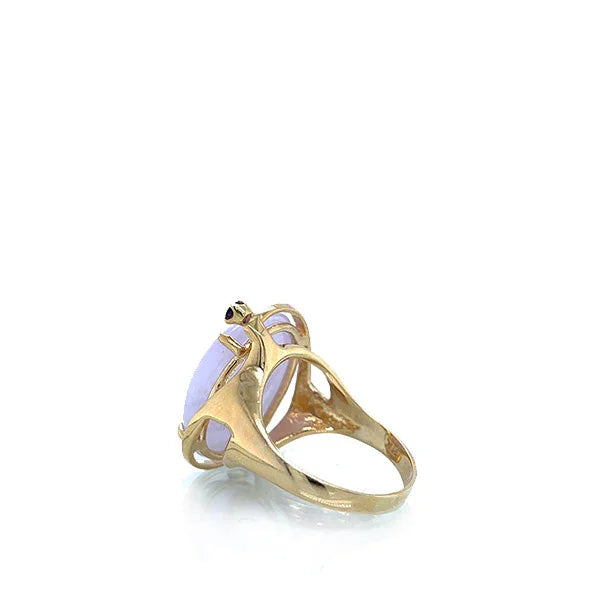 Vintage 14K Yellow Gold Oval Lavender Jade and Amethyst Ring