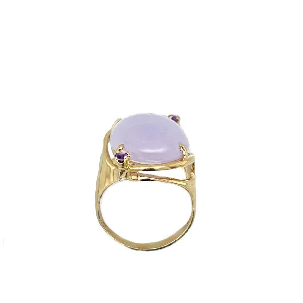 Vintage 14K Yellow Gold Oval Lavender Jade and Amethyst Ring