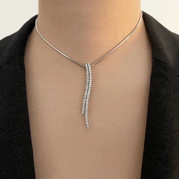Estate 14K White Gold Diamond Vertical Double Bar Slider Pendant