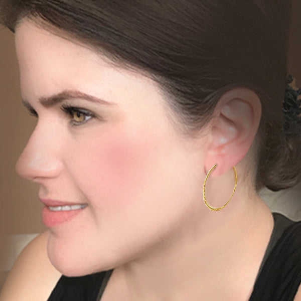 Estate 14K Yellow Gold Satin Diamond-Cut 30mm Tube Hoops