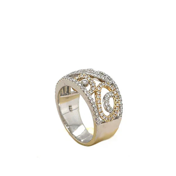Estate 18K White and Rose Gold Diamond Tapered Ring with Sculptural Openwork Design