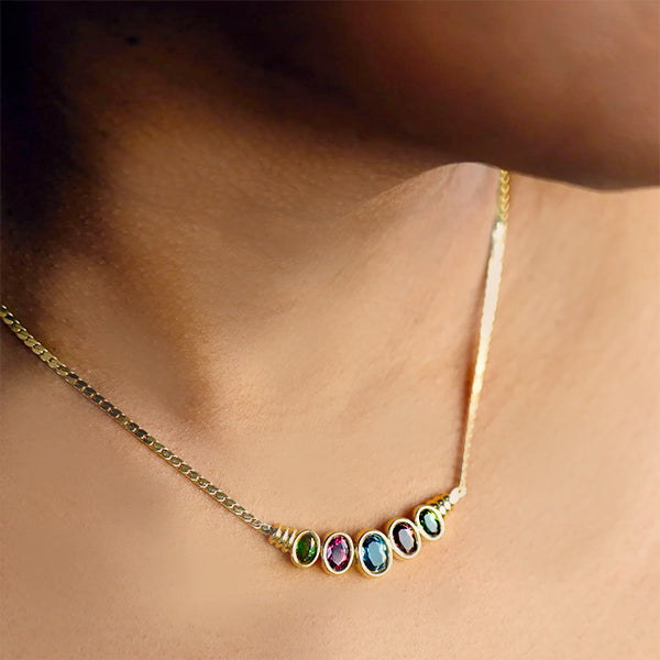Estate 18K Yellow Gold 5-Stone Gemstone Necklace with Bezel Settings
