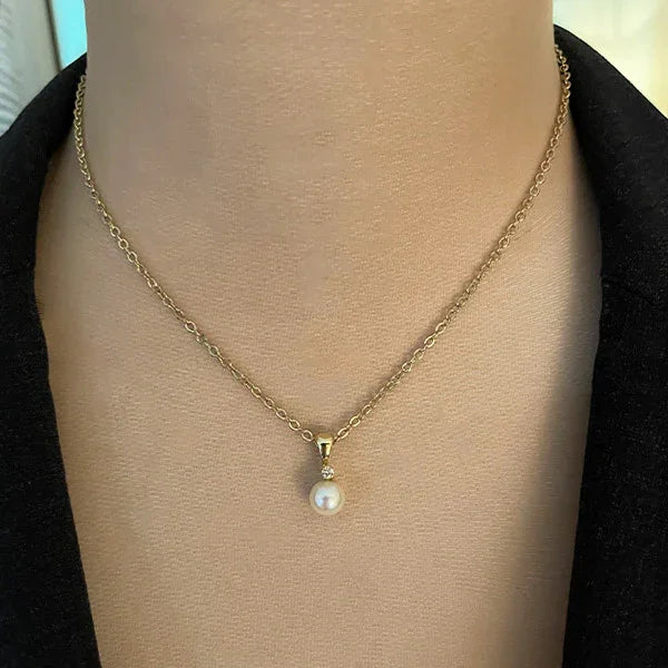 Estate 14K Yellow Gold Pearl and Diamond Pendant