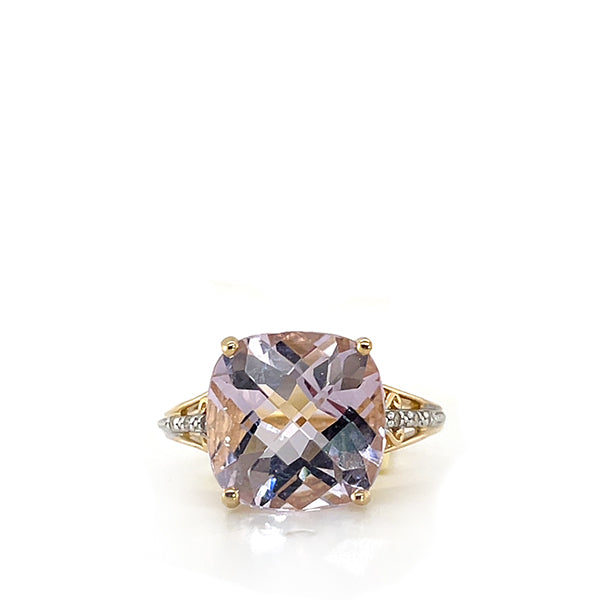 Estate 14K Yellow Gold Rose de France Amethyst and Diamond Ring