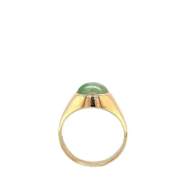 Estate Birks 10K Yellow Gold Oval Jade Cabochon Signet Ring