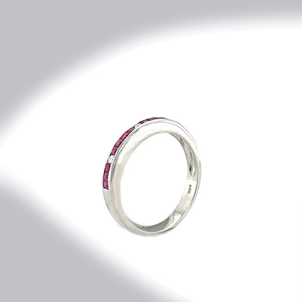 Estate 14K White Gold Diamond and Ruby Band Ring
