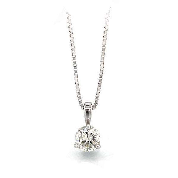 Estate 14K White Gold Diamond Solitaire Pendant with Box Chain