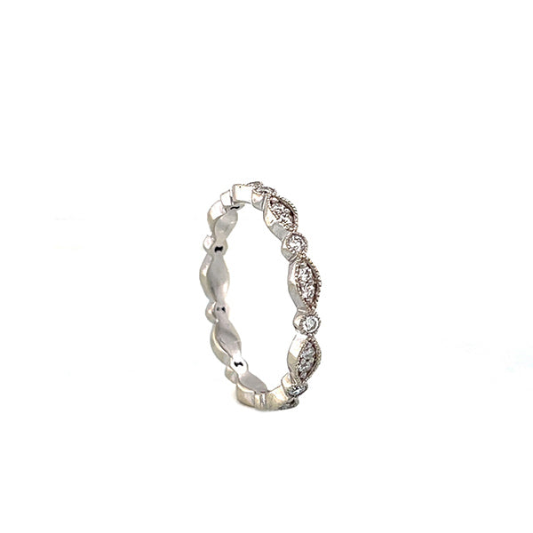 Estate 14K White Gold Diamond Marquise Shape Milgrain Eternity Ring