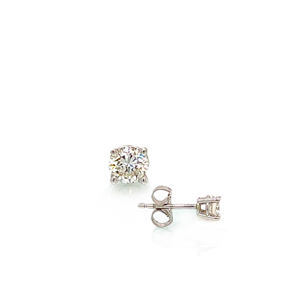 Estate 14K White Gold Round Cut Diamond Solitaire Stud Earrings