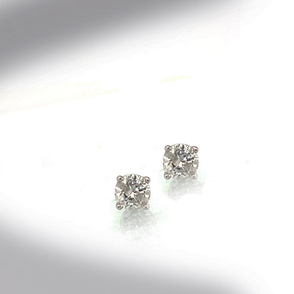 Estate 14K White Gold Round-Cut Diamond Solitaire Stud Earrings