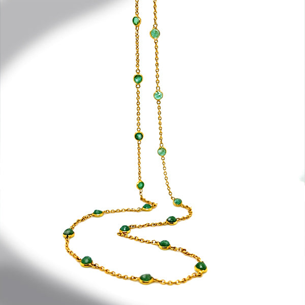 14K Yellow Gold Emerald Opera Length Station Necklace