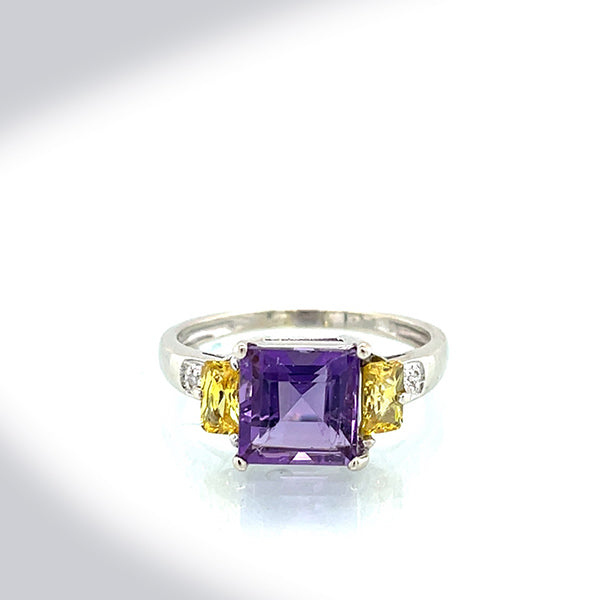 Estate Amethyst And Yellow Stone Ring