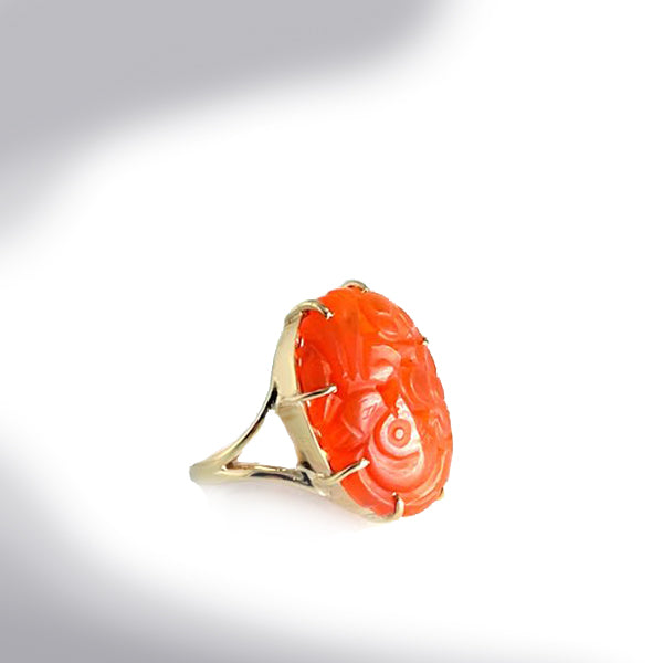 Estate 14K Hand Carved Canelian Stone Ring