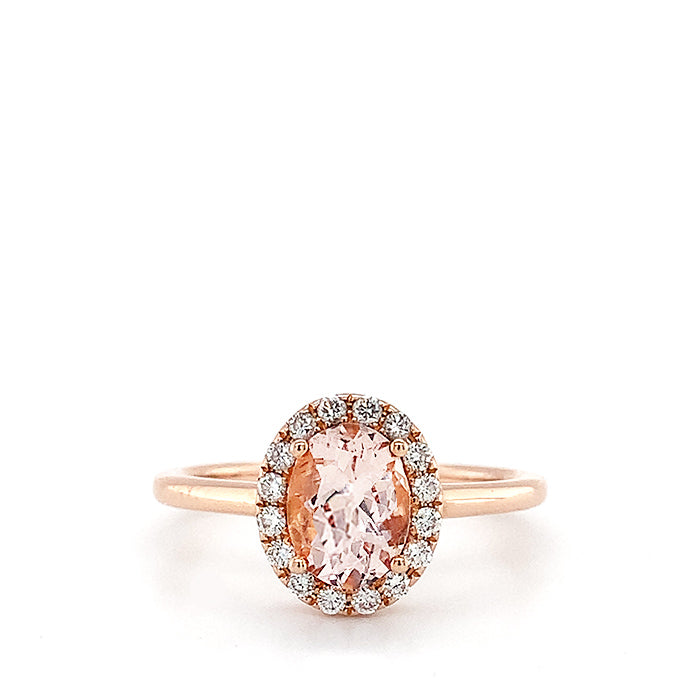 Estate 14K Rose Gold Morganite and Diamond Halo Engagement Ring