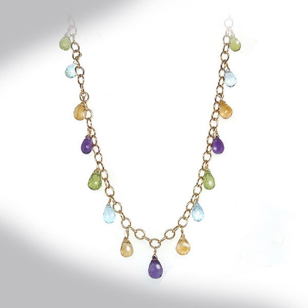 Estate 14K Yellow Gold Mixed Gemstone Briolette Bead Necklace