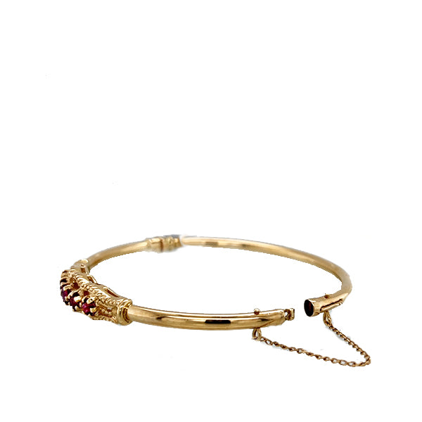 Estate 10K Yellow Gold Rhodolite Garnet Hinged Bangle Bracelet