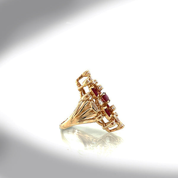 Vintage 14K Yellow Gold Ruby and Diamond Statement Ring