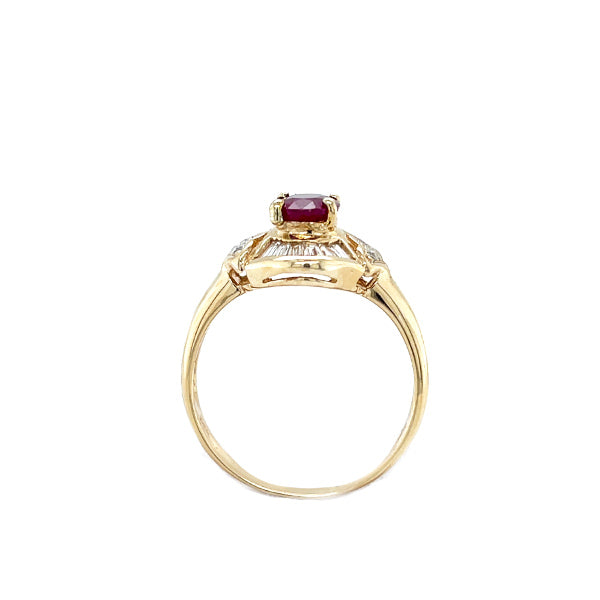 Vintage 14K Yellow Gold Ruby and Diamond Fan Halo Ring