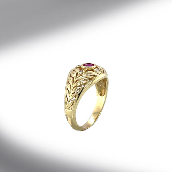 Estate 18K Natural Ruby and Natural Diamond Ring