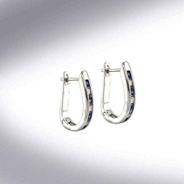 Estate Sapphire and Natural Diamond Hoop Earrings