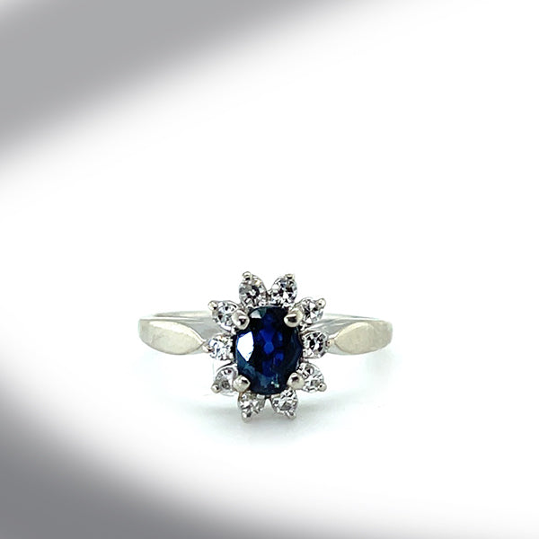 Estate 14K Sapphire And Natural Diamond Ring