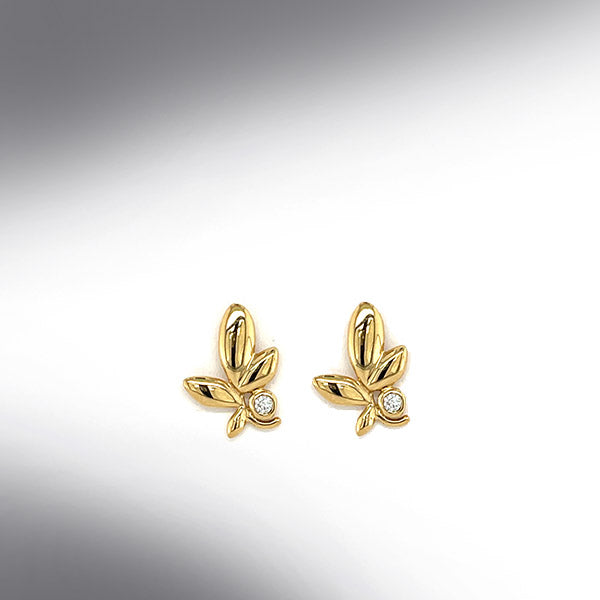 Estate Tiffany & Co 18K Olive Leaf and Diamond Earrings