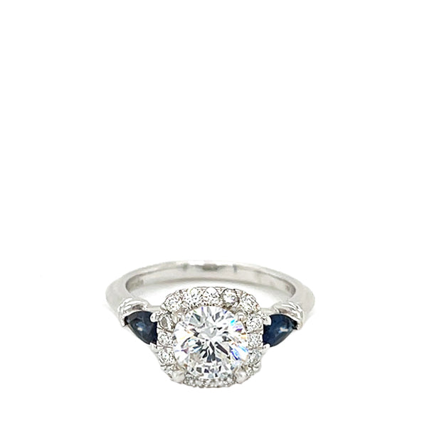 Gabriel & Co 14K Round Diamond Engagement Ring With Sapphire Sides