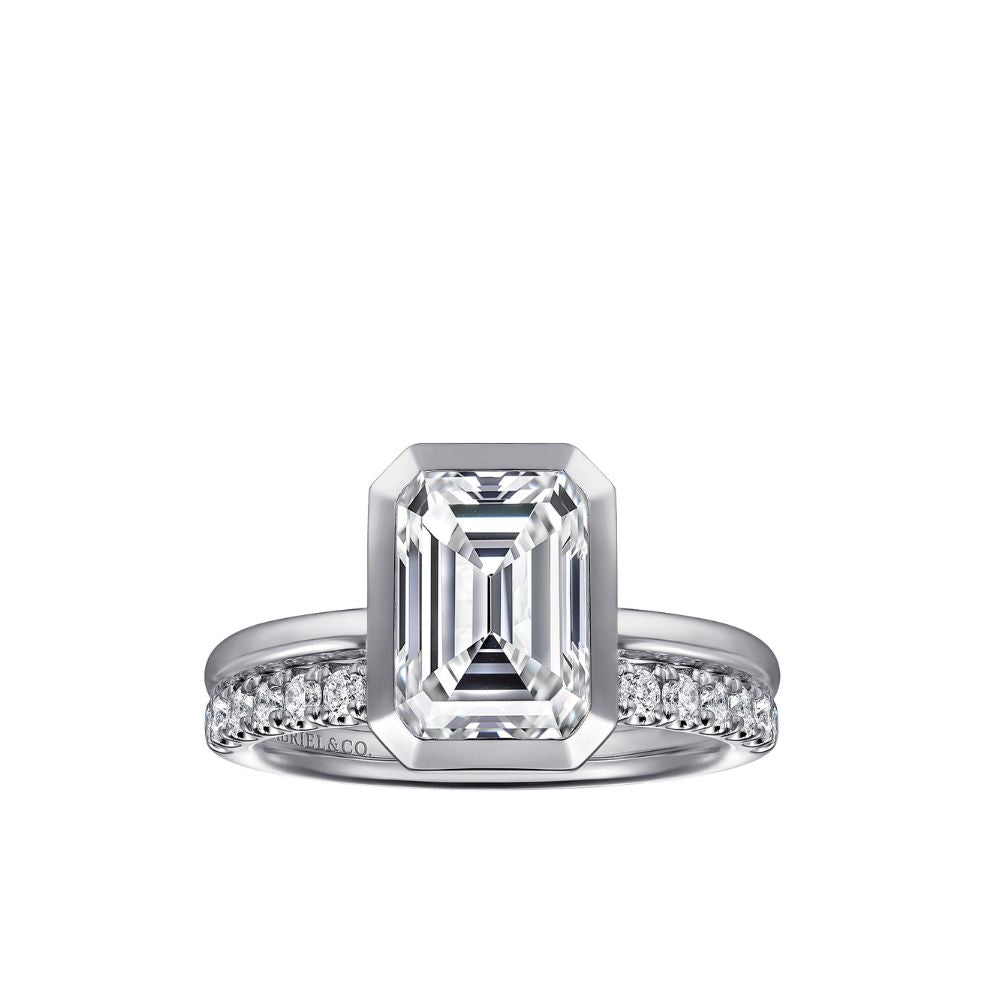 Gabriel & Co. White Gold Bezel Set Emerald-Cut Solitaire Engagement Ring