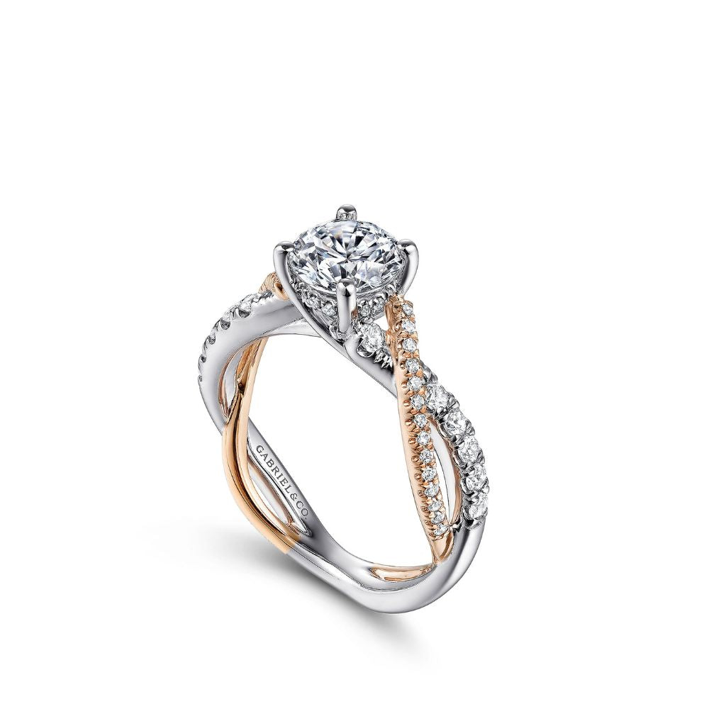 Gabriel & Co. White-Rose Gold Round Diamond Twisted Engagement Ring