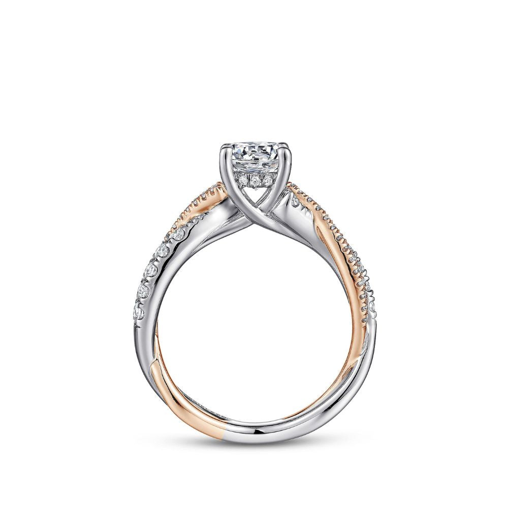 Gabriel & Co. White-Rose Gold Round Diamond Twisted Engagement Ring