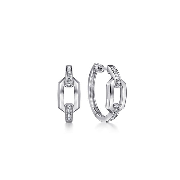 Gabriel& Co Sterling Silver White Sapphire Chain Link Hoop Earrings