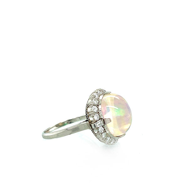 Platinum Jelly Opal and Diamond Halo Ring