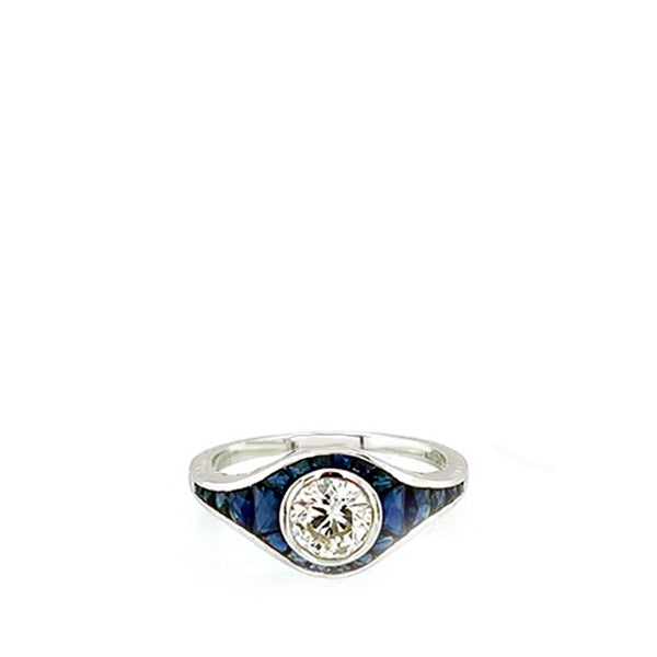Platinum Vintage-Inspired Diamond and Sapphire Engagement Ring