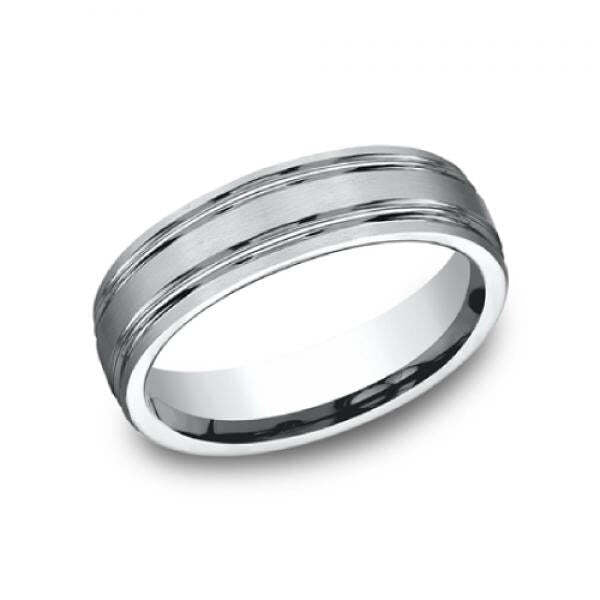 Benchmark 6mm Sculpted White Gold Parallel Groove Wedding Ring