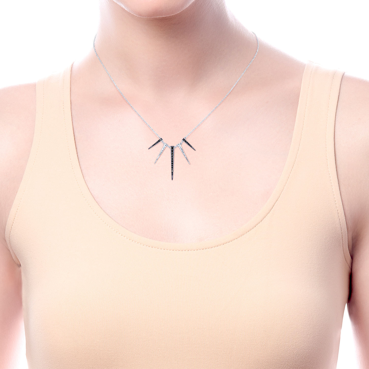 Gabriel & Co. Sterling Silver Black Spinel Multi Spike Necklace