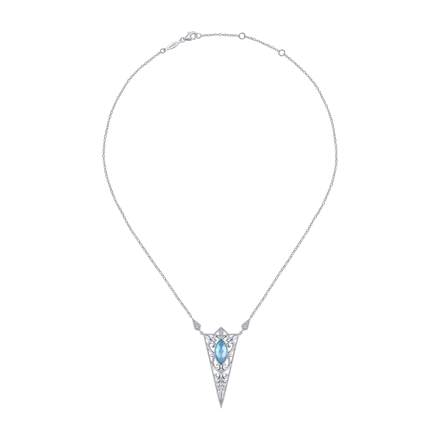 Gabriel & Co. Sterling Silver Rock Crystal/White MOP/Turquoise and White Sapphire Pendant Necklace