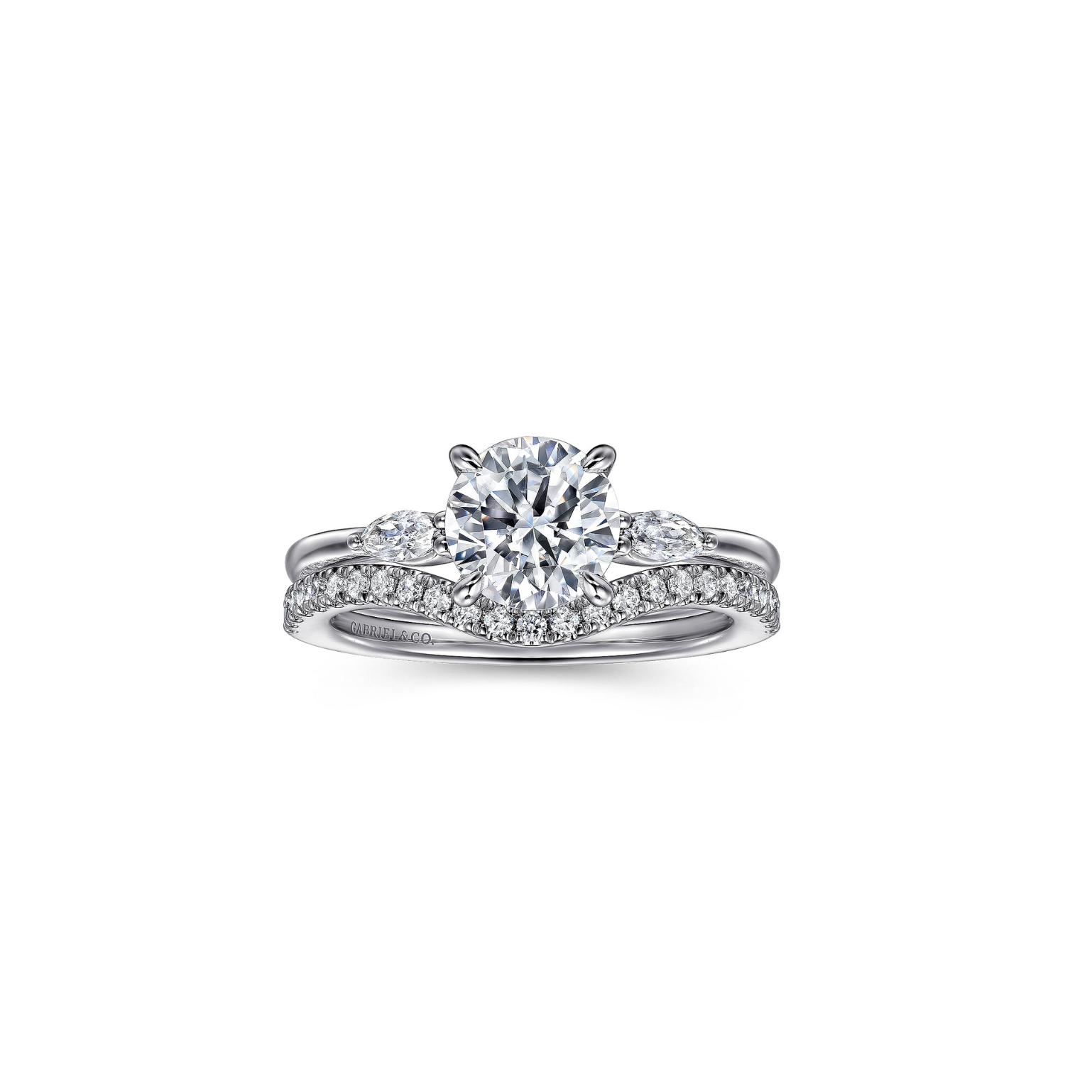 Gabriel & Co. 14K White Gold Round Three Stone Diamond Engagement Ring