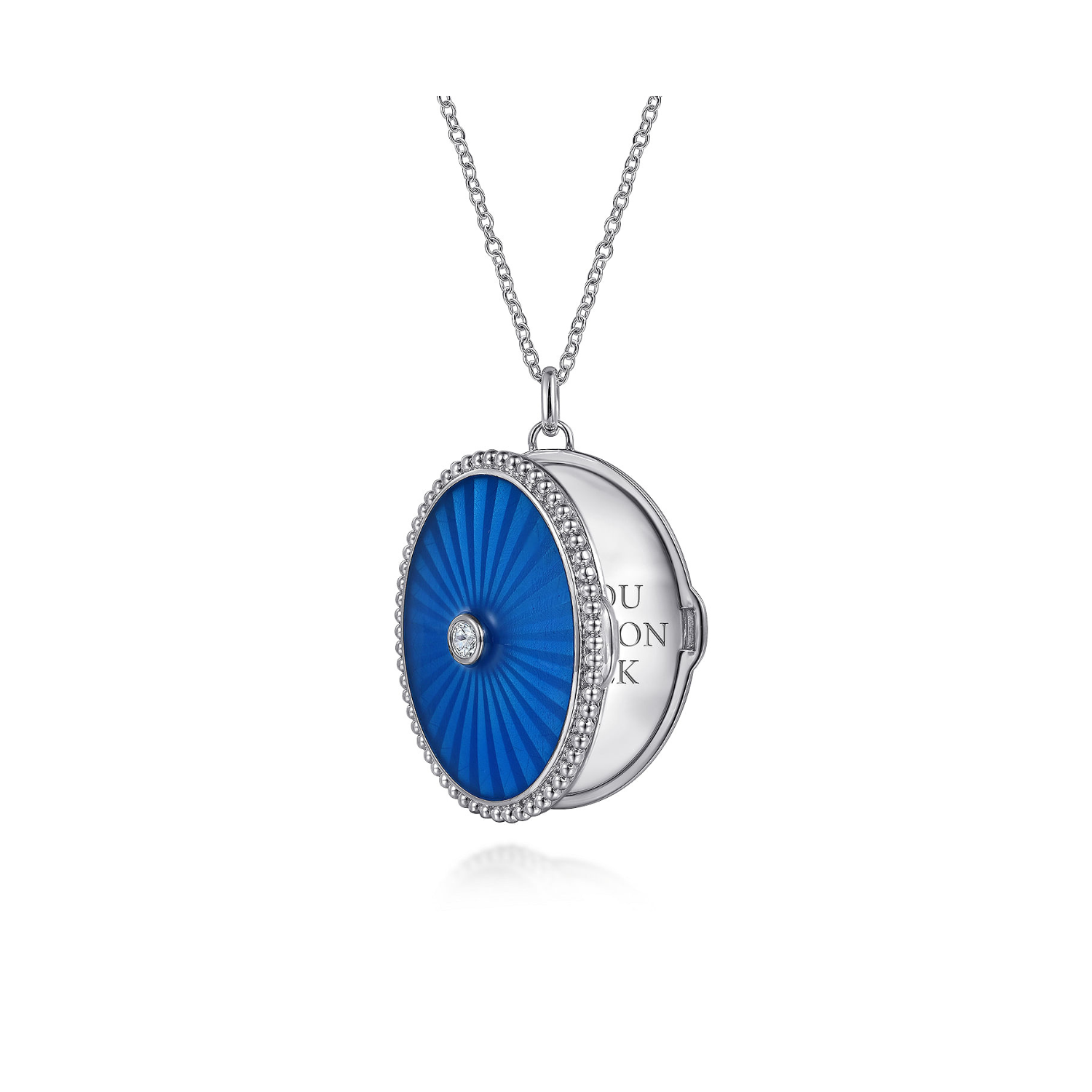 Gabriel & Co. Sterling Silver White Sapphire Bujukan Locket Necklace with Blue Enamel