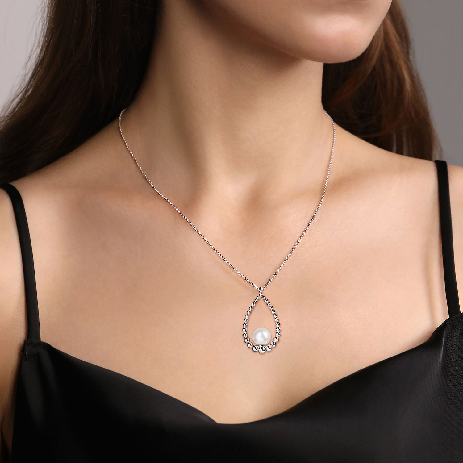 Gabriel & Co. Sterling Silver Pearl Bujukan Teardrop Necklace