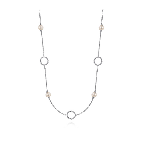 ネックレス・ペンダント VVV Silver Beads Surgical Ribbon Necklacee Small BFK136 Gabriel & Co. Sterling Silver Pearl and Open Circle Station