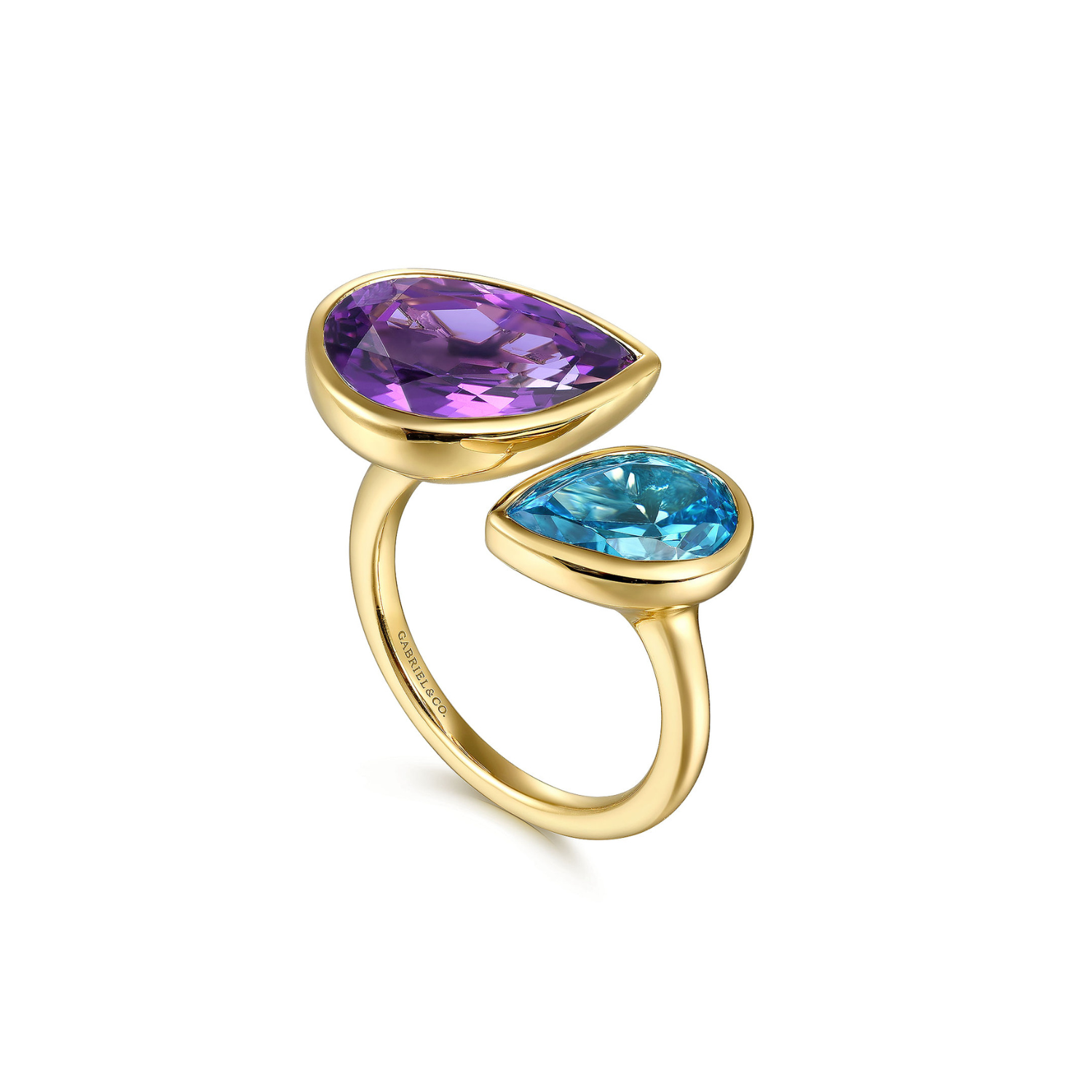 Gabriel & Co. 14K Yellow Gold Amethyst and Blue Topaz Open Ring