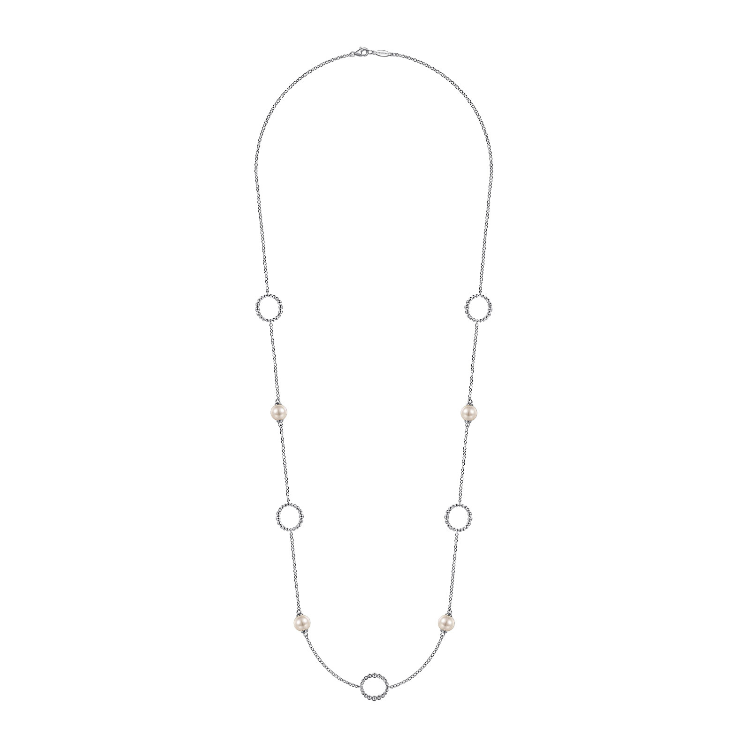 Gabriel & Co. Sterling Silver Pearl and Open Circle Station Necklace