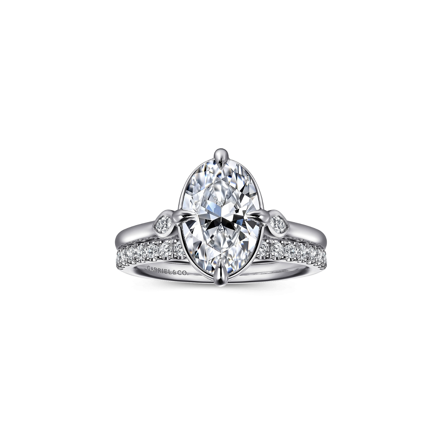 Gabriel & Co. 14K White Gold Oval Three Stone Diamond Engagement Ring