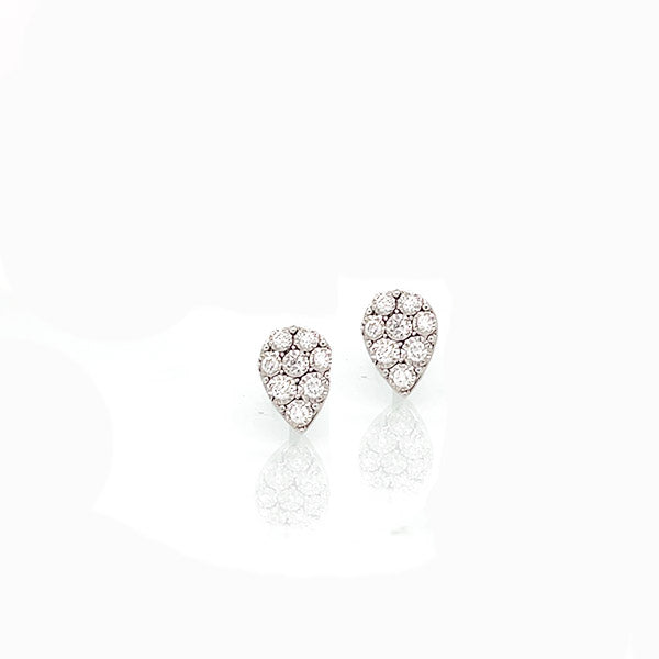 14K White Gold Pave Diamond Teardrop Stud Earrings