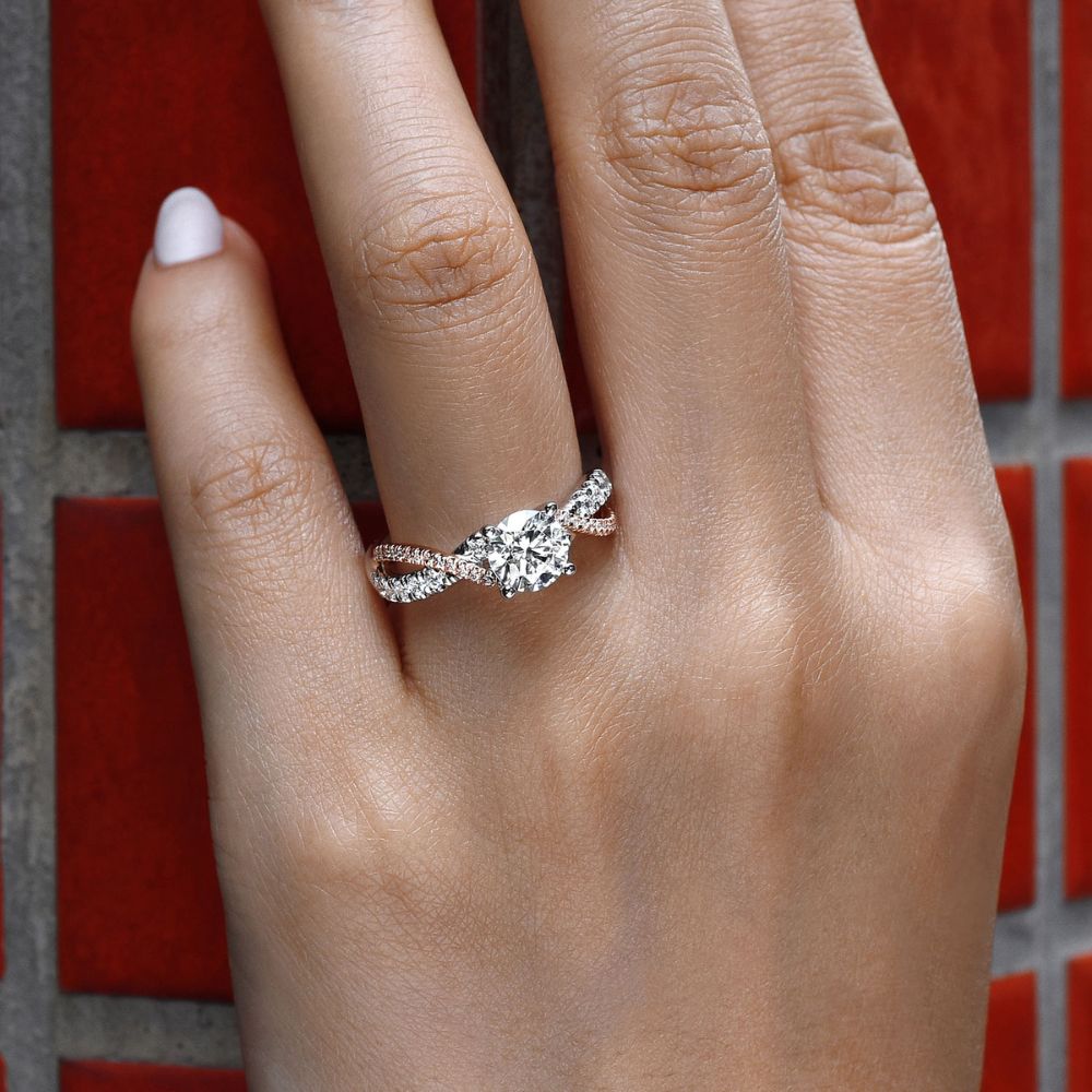 Gabriel & Co. White-Rose Gold Round Diamond Twisted Engagement Ring