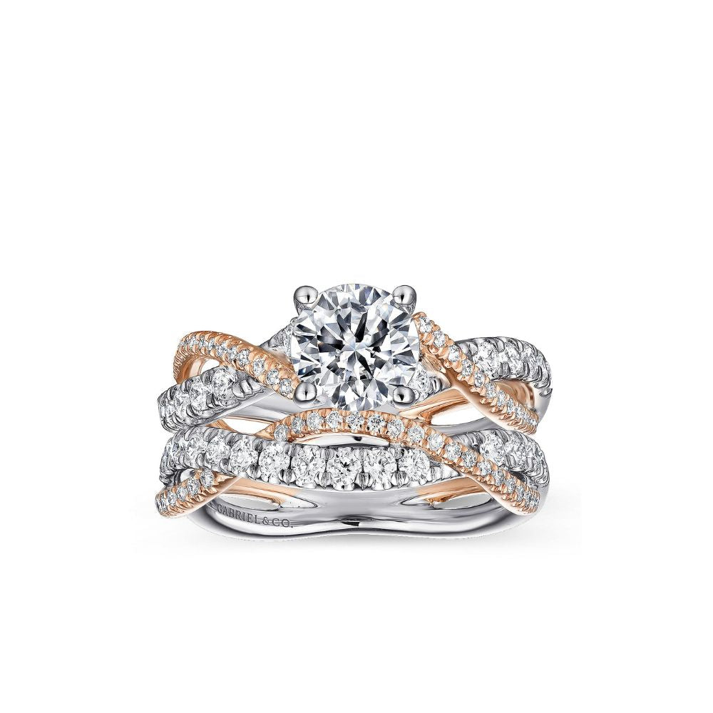 Gabriel & Co. White-Rose Gold Round Diamond Twisted Engagement Ring